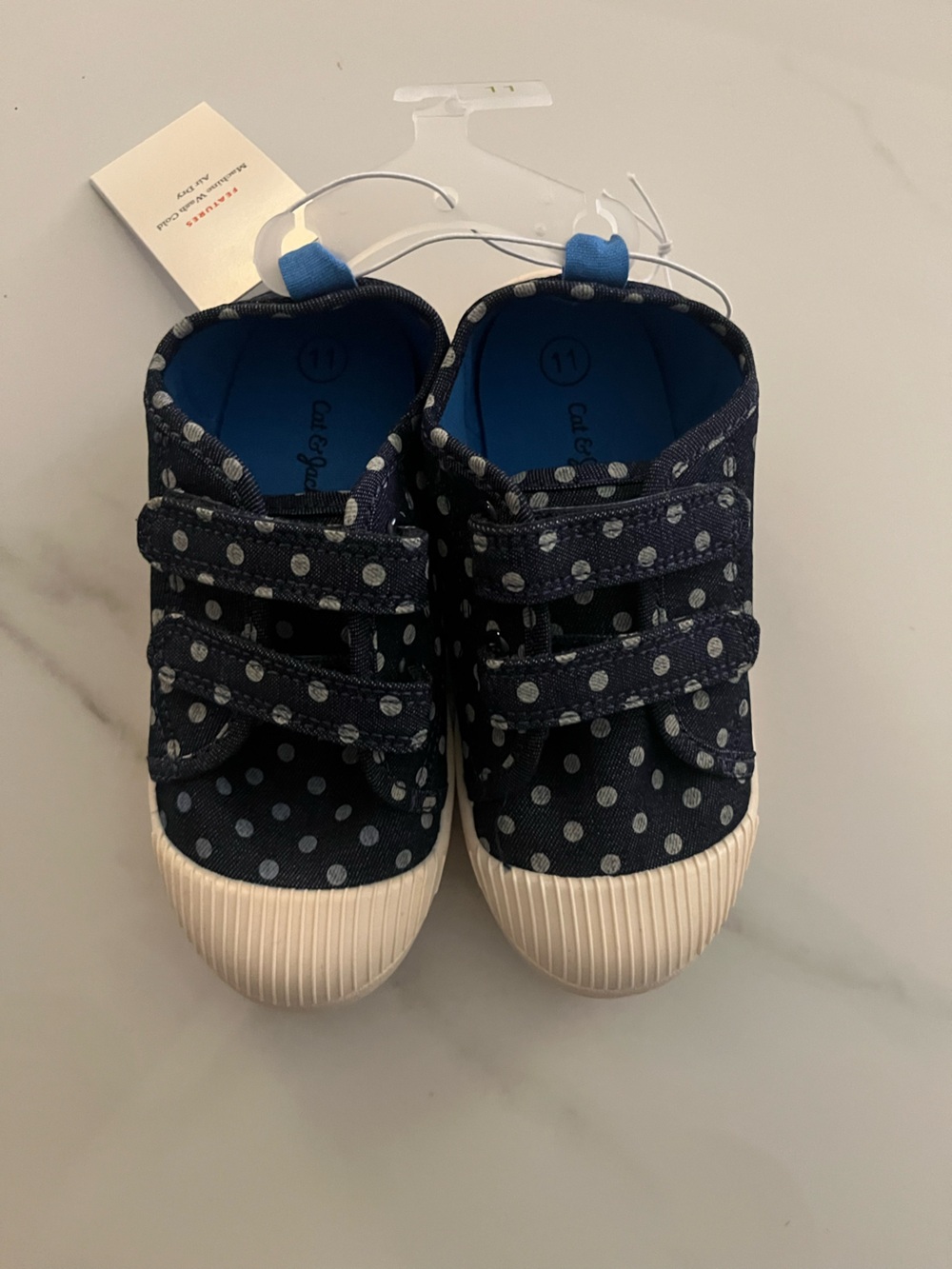 Cat & Jack Navy Polka Dot Kids Sneakers with Cream Toe Caps